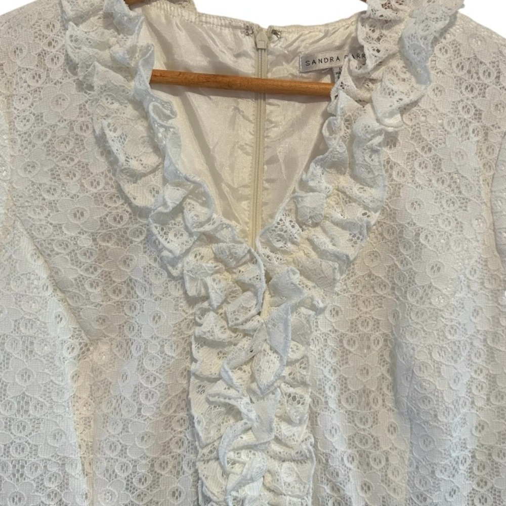 NWT Vintage Sandra Darren Black White Floral Eyelet Dress Size 12 - Picture 8 of 14